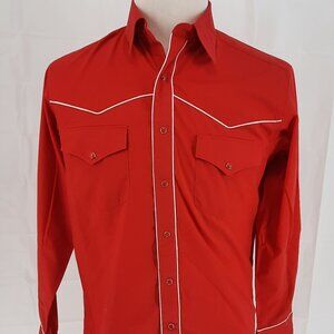 White Horse Western Shirt Men's Size M Long Sleeve Red Snap Cowboy Rodeo